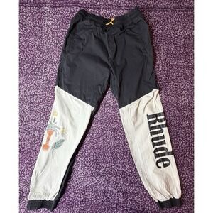 Rhude Mens Jogger Pants Black White Colorblock Logo Streetwear Elastic Waist